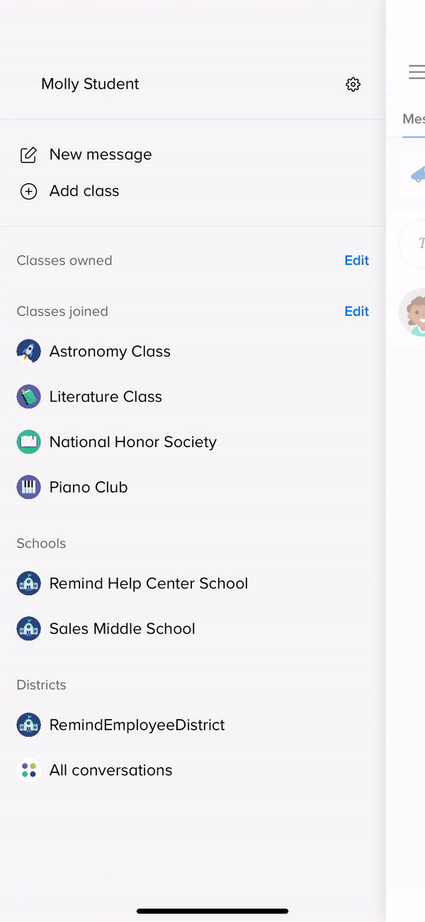 Animation showing National Honor Society on navigation bar then going to National Honor Society page to People tab