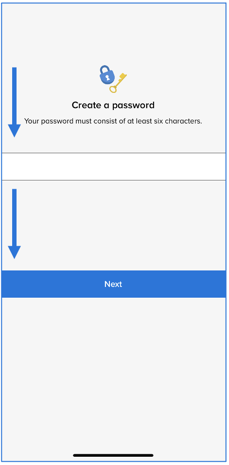Create a password screen with arrows pointing to box for password and Next button
