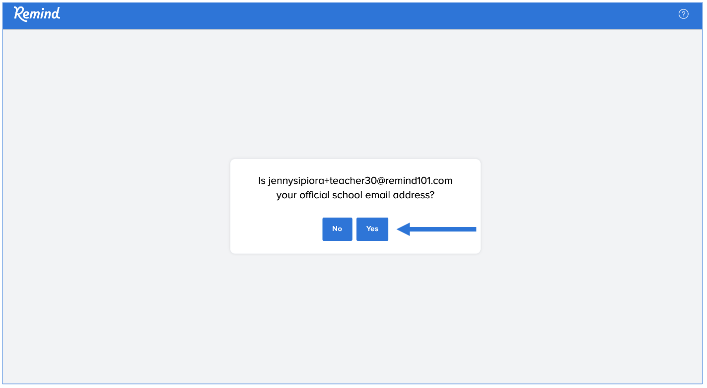 Email confirmation with buttons for No and Yes, arrow pointing at Yes button