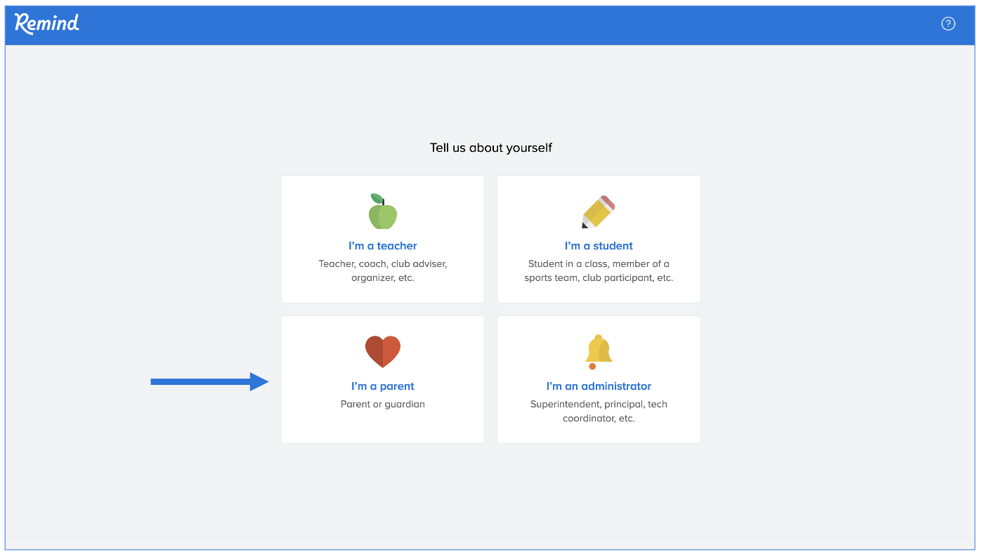 Tell us about yourself page with arrow pointing at parent box
