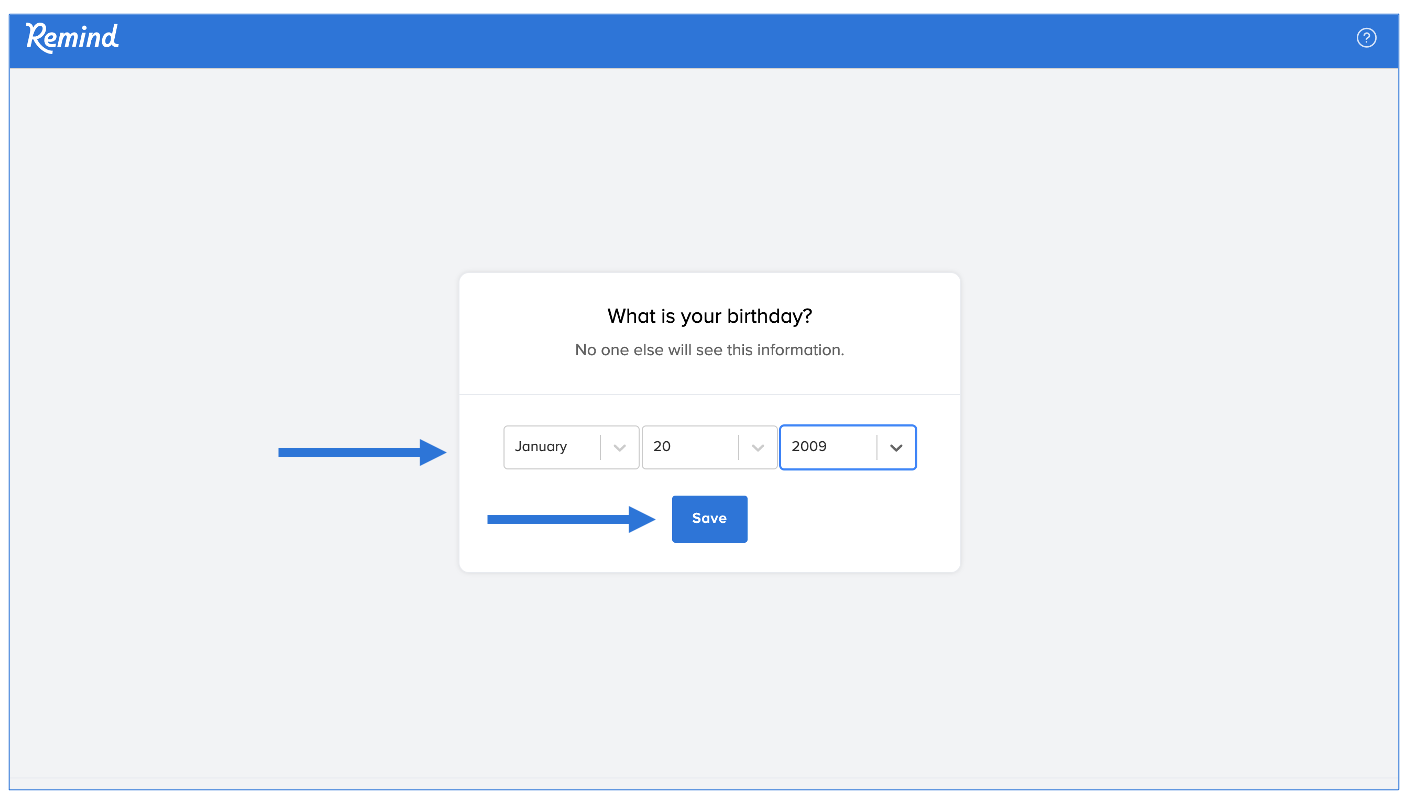 What is your birthday page, arrow pointed at selected date, arrow pointing at Save button